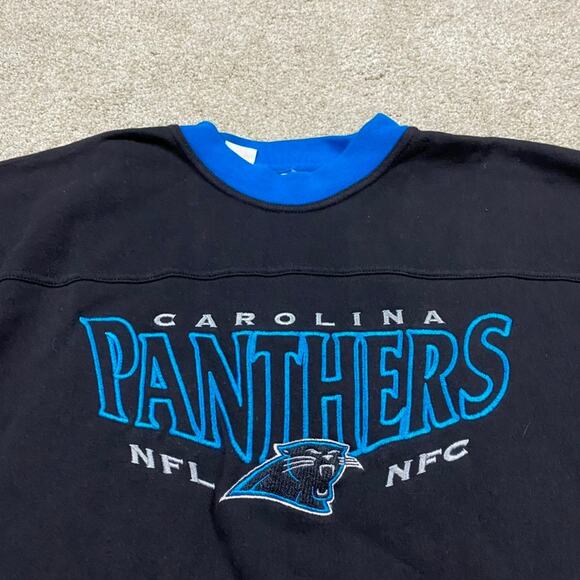 VTG Carolina Panthers Sweatshirt XL Black Crewneck 90s Pullover Lee NFL Sports - Picture 2 of 8